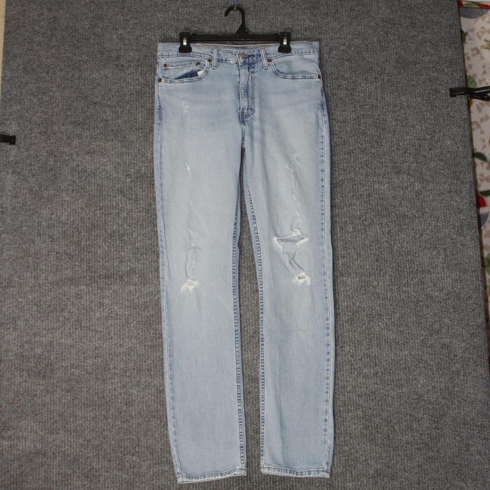 Levis 511 Slim Fit Jeans Mens 32x34 Light Wash Blue Distressed Denim